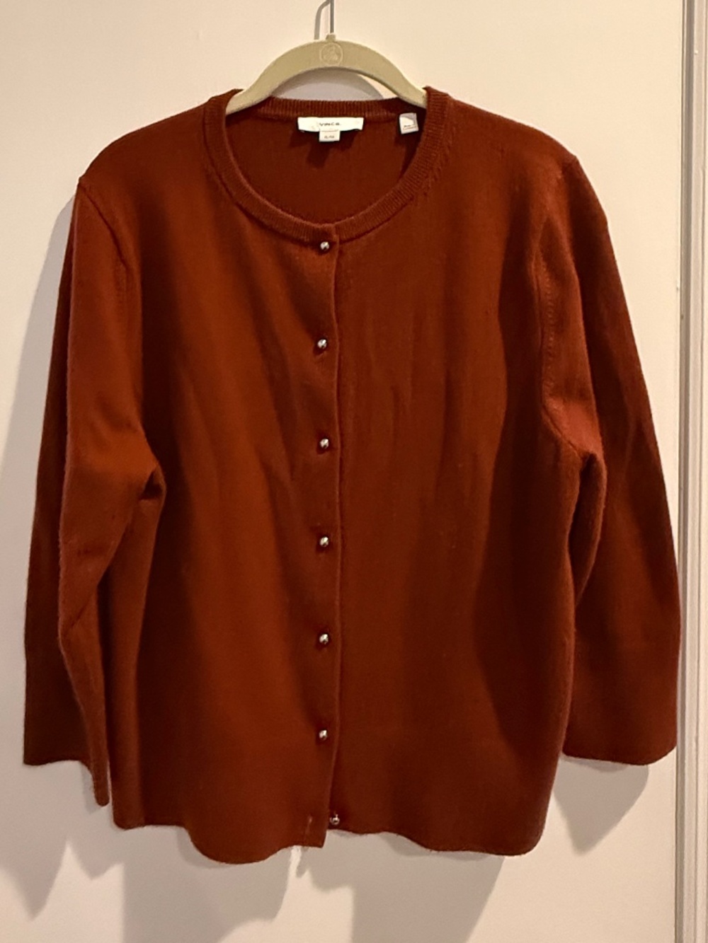 Vince Wool Cashmere Blend Metal Button Cardigan – Rust